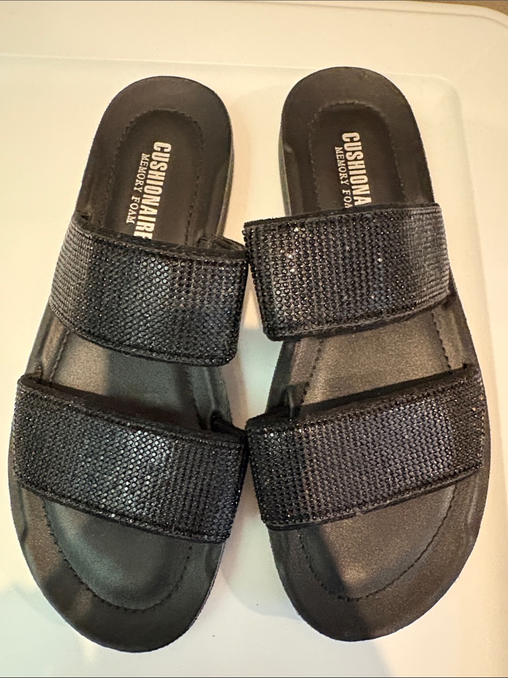 Cushionaire Black Double-Strap Memory Foam Slide Sandals